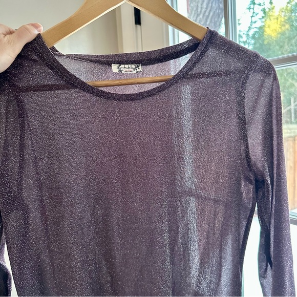 Free People Intimately Mesh So Well Layering Metallic Shimmer Top Plum, Large - Picture 5 of 5